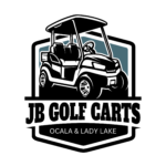 Logo badge featuring a stylized golf cart in black and white with bold 'LB GOLF CARTS' text and 'OCALA & LADY LAKE' location tag