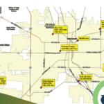 A yellow and white map of different drop-off locations in Ocala.