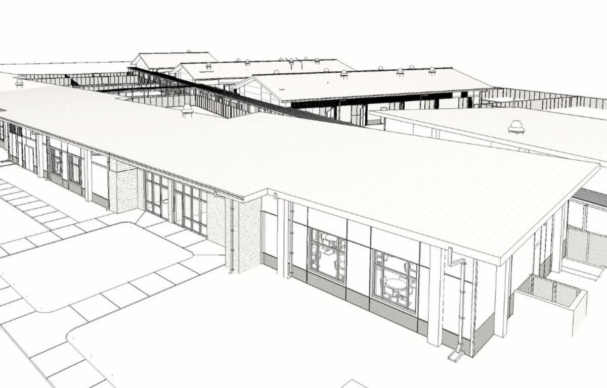 A black and white blueprint for a new building.
