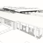 A black and white blueprint for a new building.