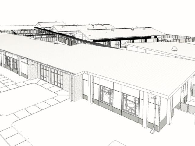 A black and white blueprint for a new building.