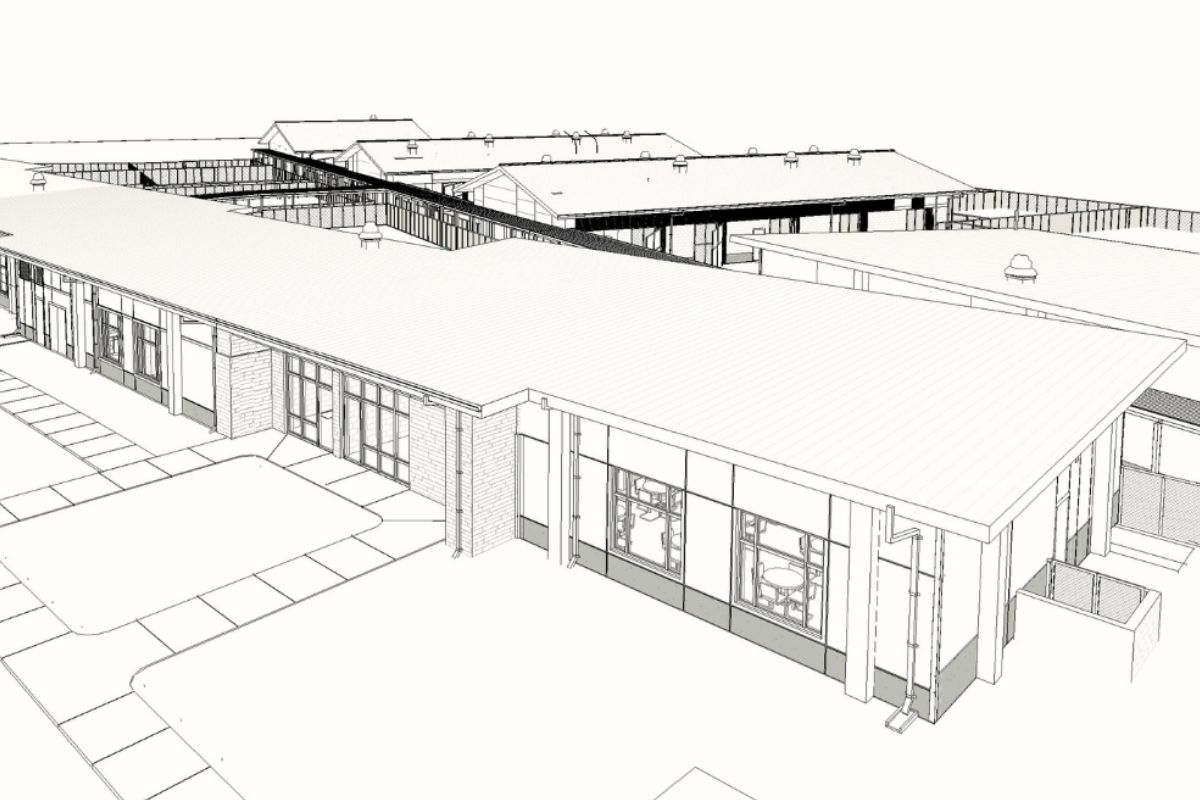 A black and white blueprint for a new building.