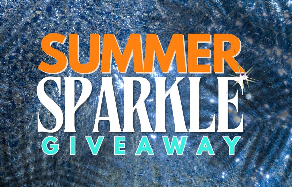 Promotional banner reading 'SUMMER SPARKLE GIVEAWAY' with orange 'SUMMER,' white 'SPARKLE,' and teal 'GIVEAWAY' on a blue glittery backdrop and a starburst accent on the right.