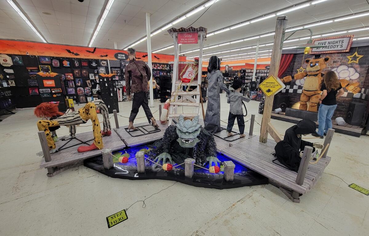 A Halloween prop and decoration display.