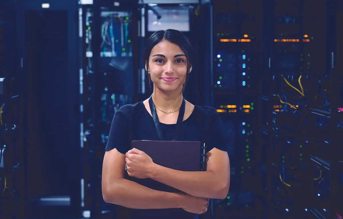 woman computer server room