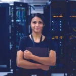 woman computer server room