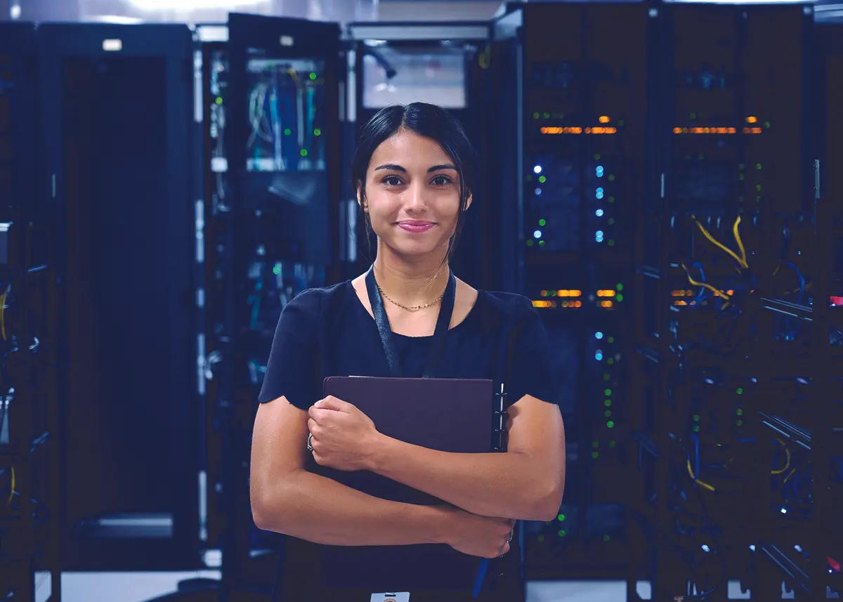 woman computer server room