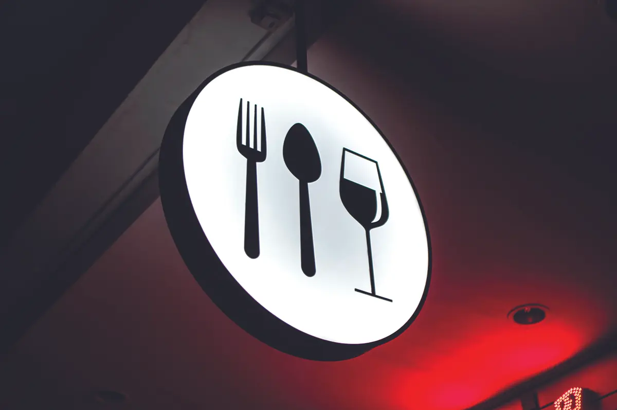 food and wine sign