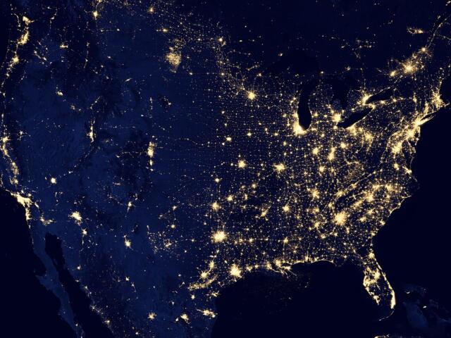 lights of north america from space
