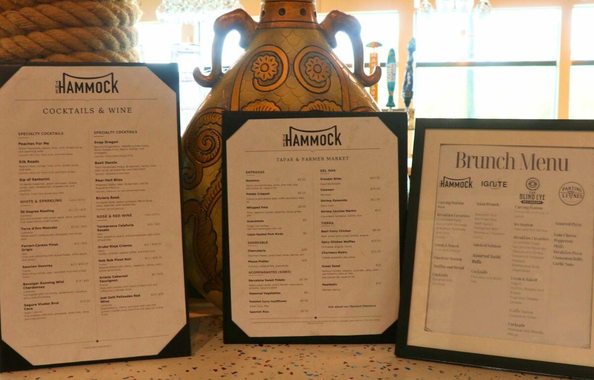 The Hammock menus on a counter in a brightly lit restaurant.