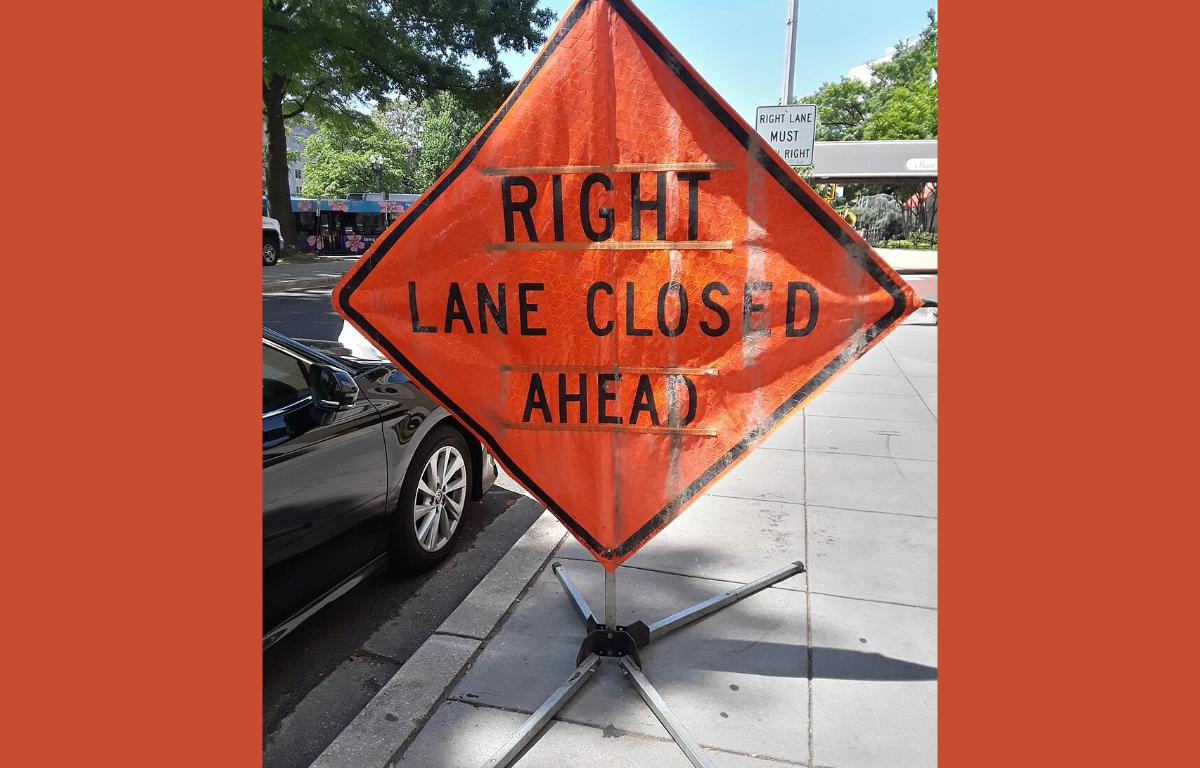 right lane closed traffic sign