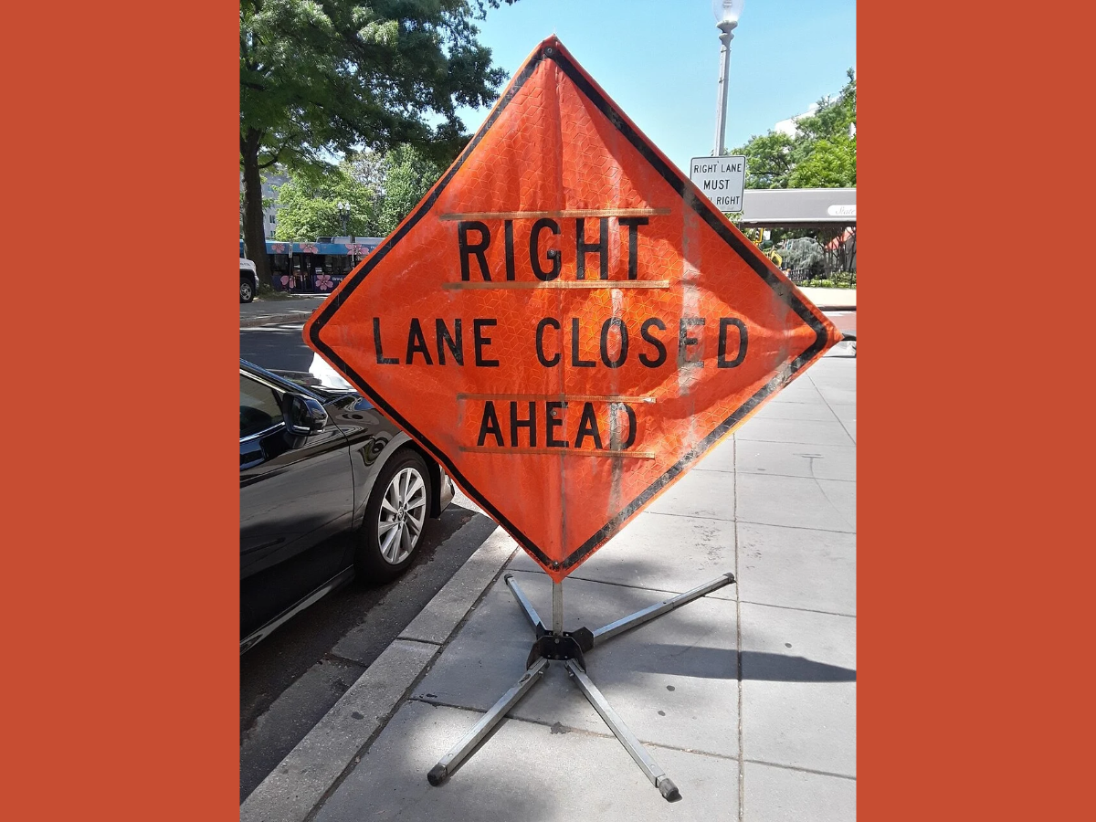 right lane closed traffic sign